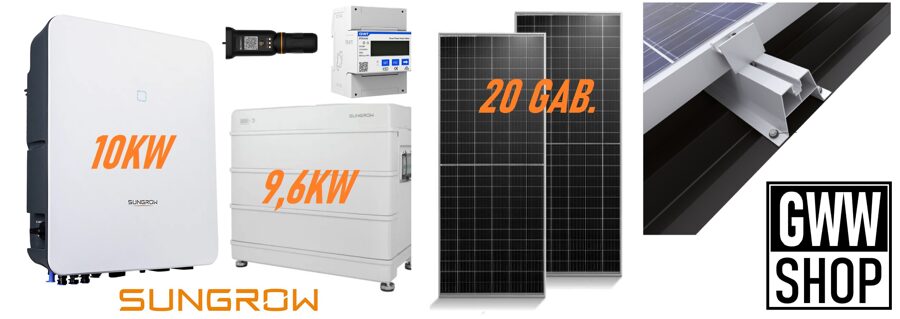 SUNGROW 10KW HĪBRĪD KOMPLEKTS AR 9,6KW BATERIJU, 20 JINKO PANEĻI UN MONTĀŽA